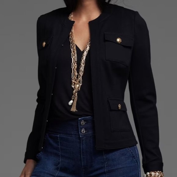 Lafayette 148 NY Collarless Black White Tweed/Suede Fitted Jacket Sz P Front Zip - Picture 3 of 16